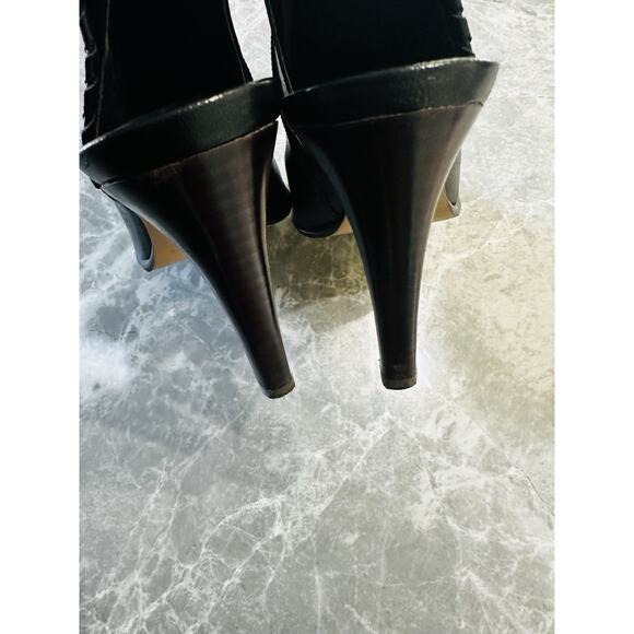 COACH Izzie Open Toe Black Leather Zip Up Black Neutral Heels SZ 8B - Picture 7 of 7